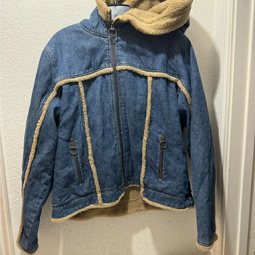 Carolina Colours Faux fur trim Denim Jacket Size XL hoodie